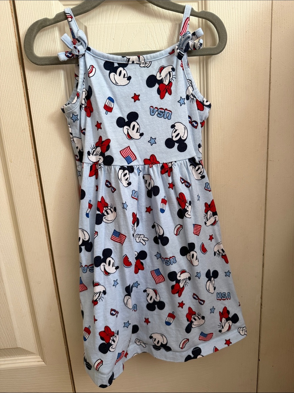 Girls Light Blue Minnie Mouse Tie-Shoulder Casual Dress